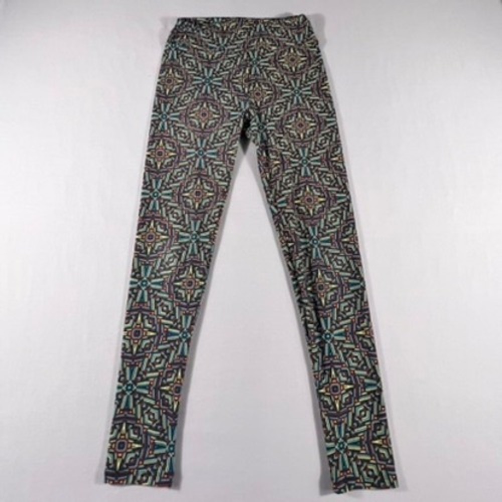 LuLaRoe Geometric Kaleidoscope Print Leggings One Size OS Blue Red Yellow Mosaic - Picture 2 of 12